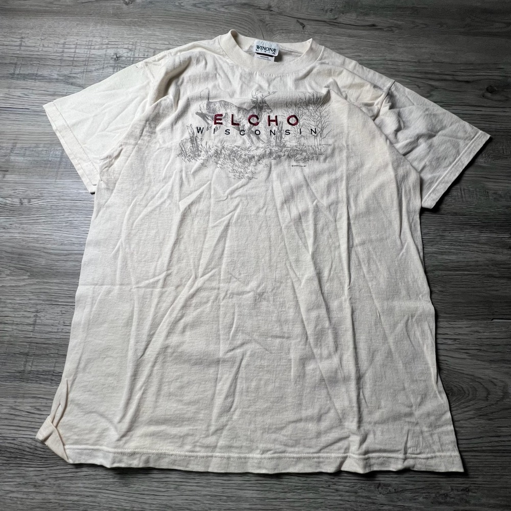 Winona USA Graphic Tee Mens XL Cream‎ Wisconsin Vintage 1997 Deer Buck Shirt